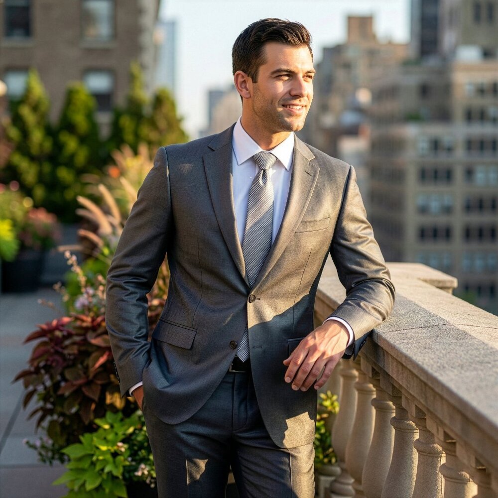 New 2026 Mens 2pc Shiny Grey Suit Set, Slim Fit